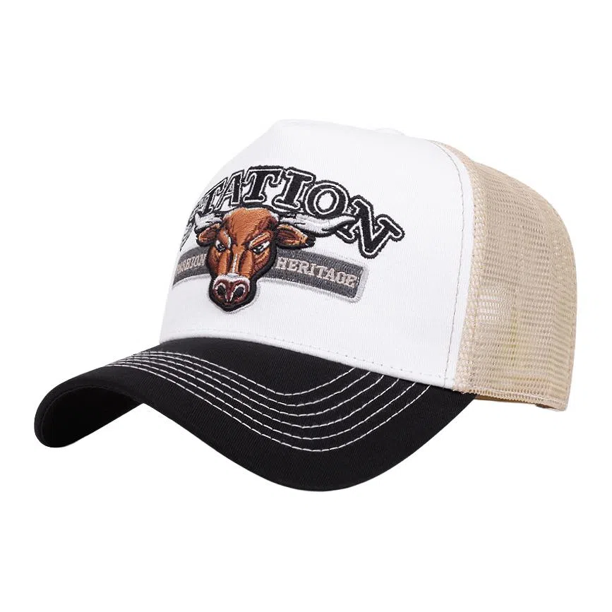 山一丸 美式复古牛头欧美嘻哈网眼透气遮阳 棉 鸭舌帽 男女同款情侣款