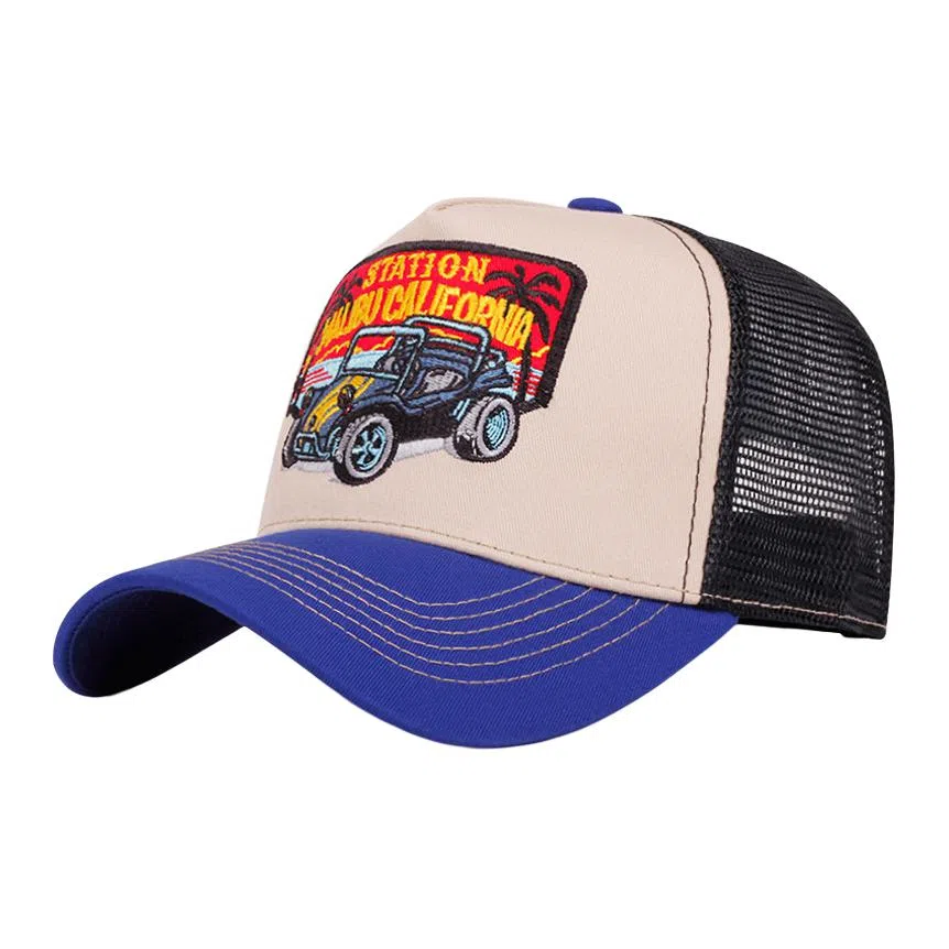 山一丸 美式复古卡通老鹰刺绣网格休闲遮阳透 棉 鸭舌帽 男女同款情侣款