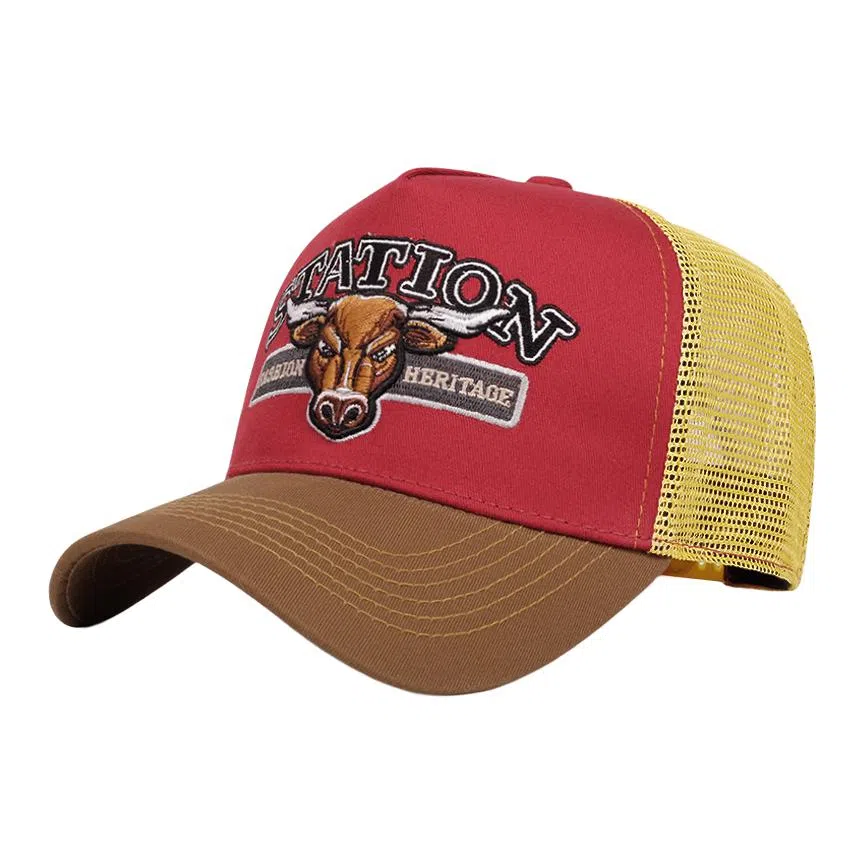 山一丸 美式复古牛头欧美嘻哈网眼透气遮阳 棉 鸭舌帽 男女同款情侣款