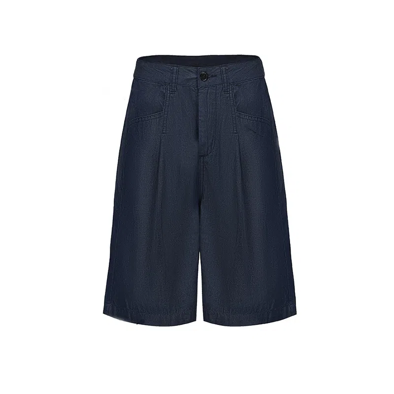 【dme】 气质宽松阔腿休闲纯色五分牛仔短裤 女款