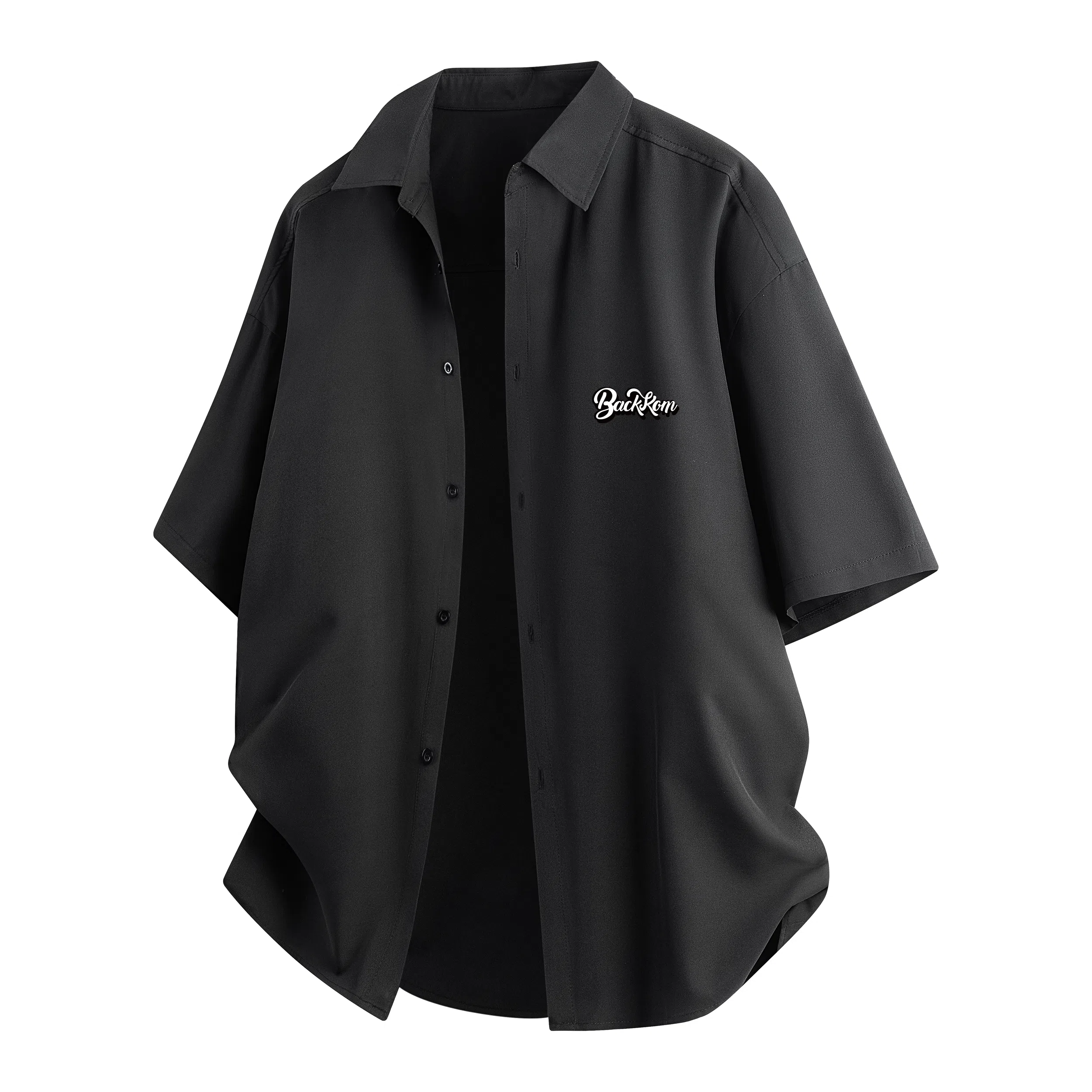 大卫贝肯 美式冰丝复古街头基础无性别主义百搭休闲舒适垂感透气宽松简约翻领短袖衬衫 男女同款