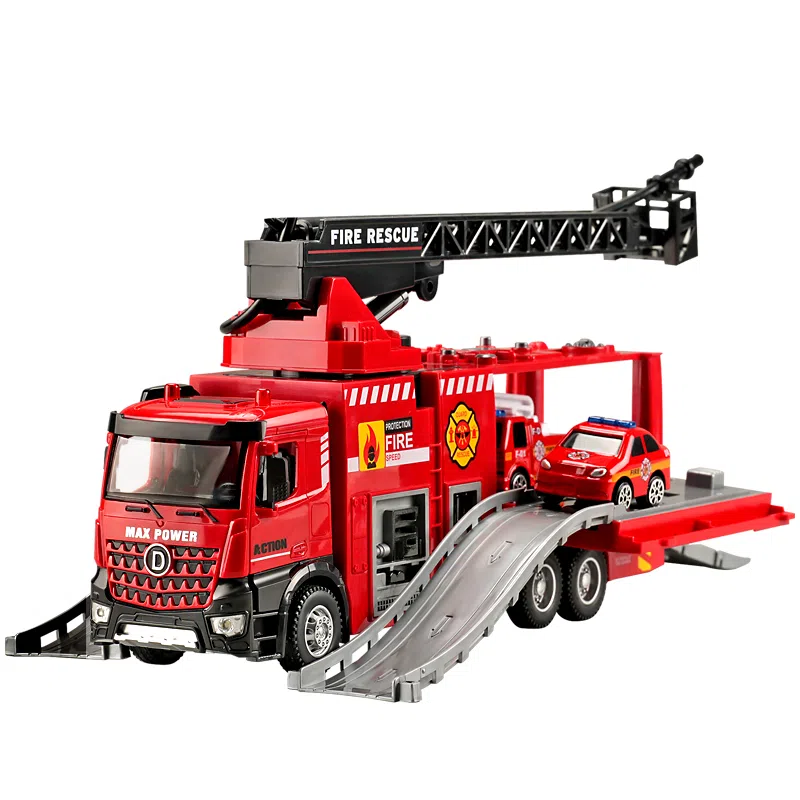 卡威 可变形云梯消防车喷水救援车 成品模型