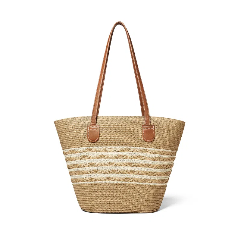 红蜻蜓 夏日百搭海滩度假风高颜值时尚休闲气质通勤简约轻便旅游 合成革拼织物 单肩包托特包 女款 摩卡棕