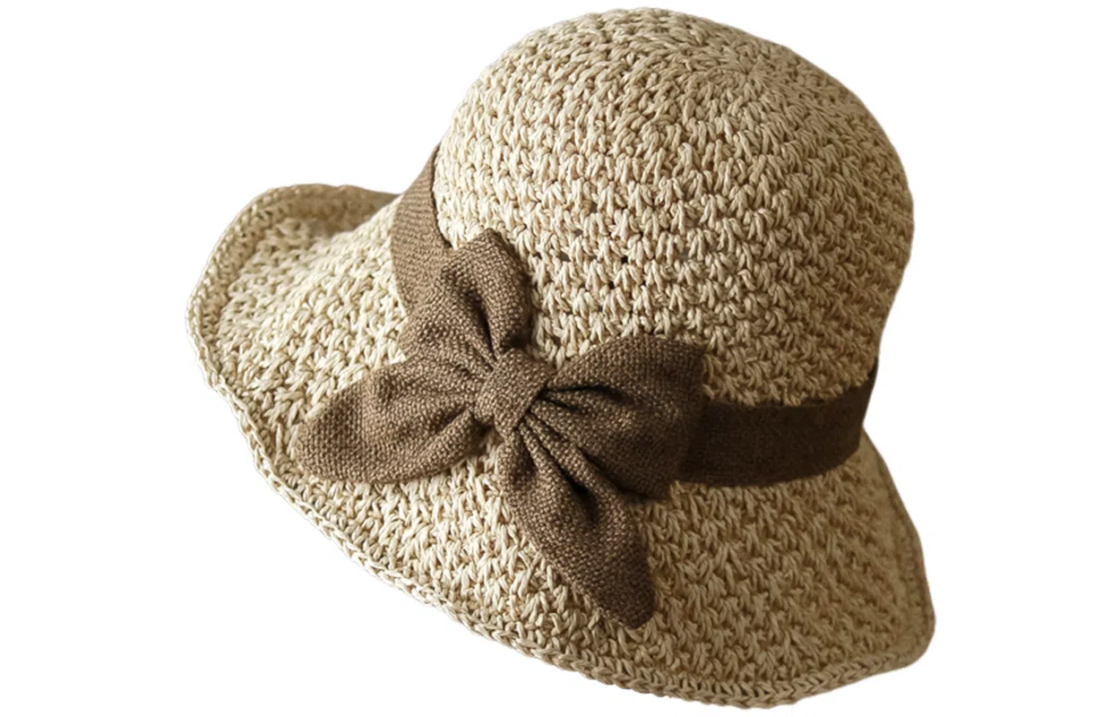 优幽兰 复古法式氛围感优雅气质蝴蝶结草帽百搭时尚大檐沙滩帽夏季遮阳防紫外线休闲圆顶太阳帽 纤维素材料 防晒帽  女款