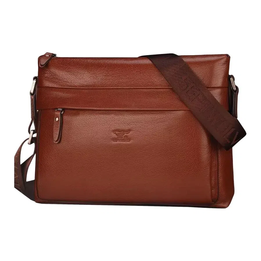 SEPTWOLVES Business Leather Shoulder Bag Black Brown