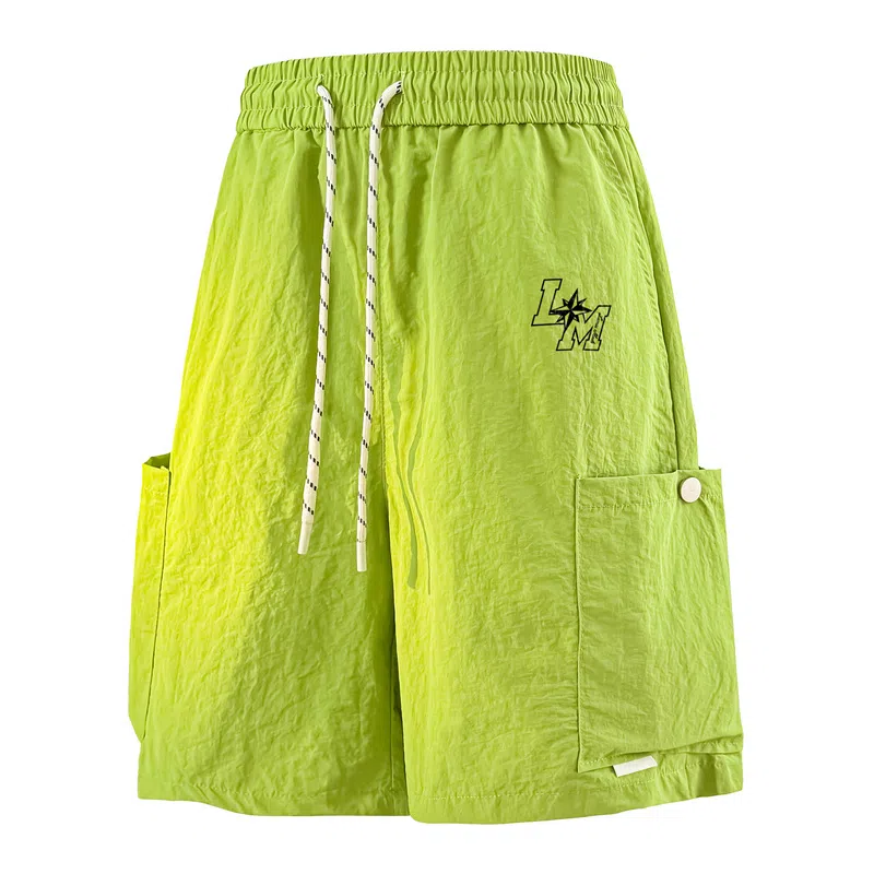 兰缪 美式日系户外日常柔软复古舒适运动透气高街简约基础款印花设计百搭通勤山系宽松清爽直筒潮流垂感纯色系带休闲短裤 男女同款