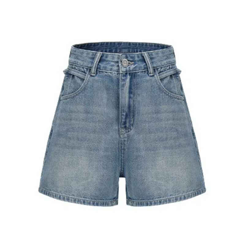 【dme】 休闲中高腰宽松水洗透气耐磨纯色直筒五分牛仔短裤 女款