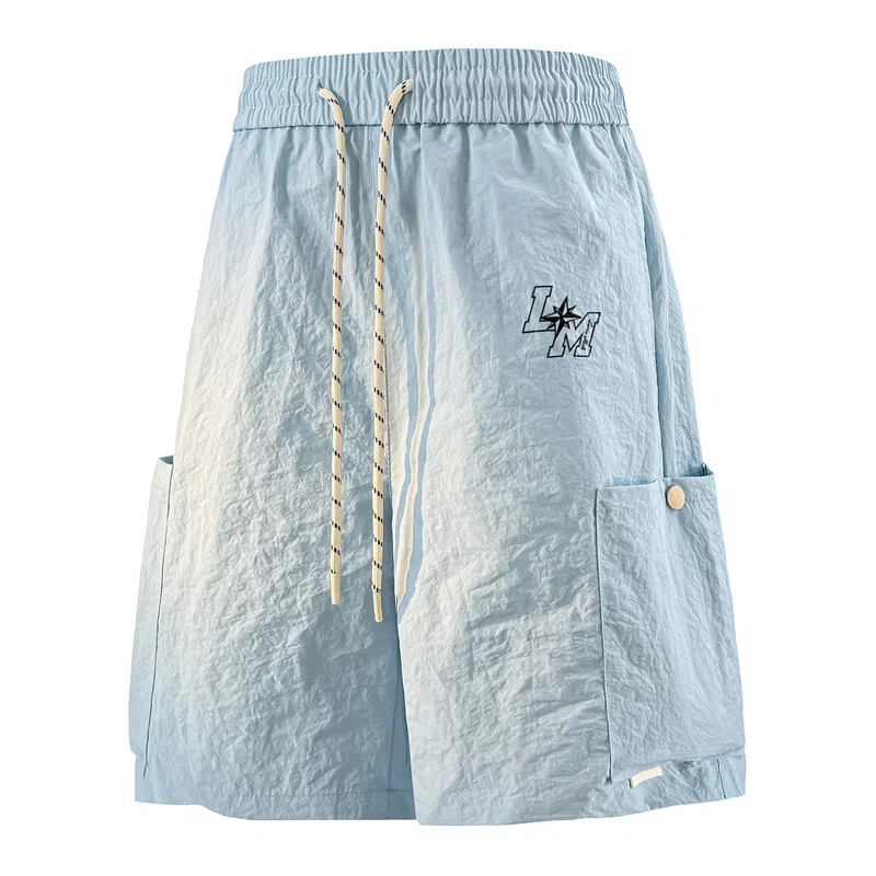 兰缪 美式日系户外日常柔软复古舒适运动透气高街简约基础款印花设计百搭通勤山系宽松清爽直筒潮流垂感纯色系带休闲短裤 男女同款