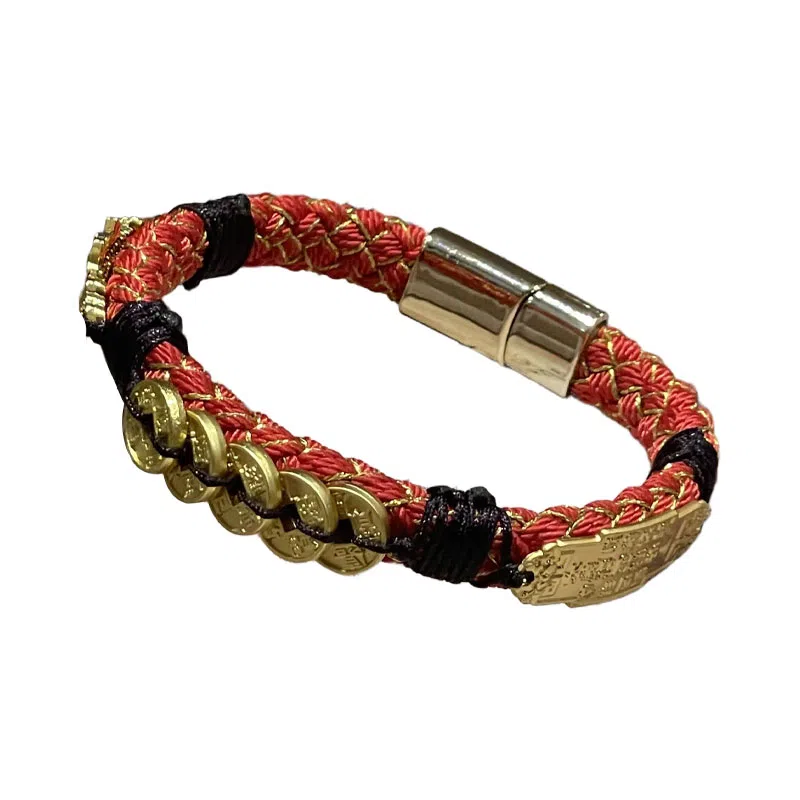 既白南兮 财聚乾坤五帝钱貔貅好运道系青年国风新中式文创 合金 手环 男女同款情侣款