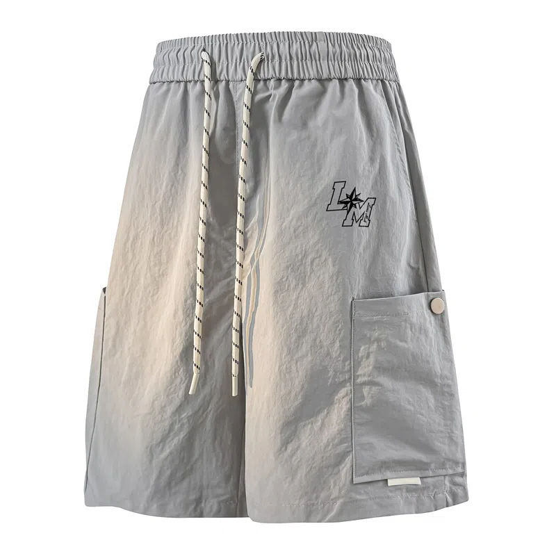 兰缪 美式日系户外日常柔软复古舒适运动透气高街简约基础款印花设计百搭通勤山系宽松清爽直筒潮流垂感纯色系带休闲短裤 男女同款