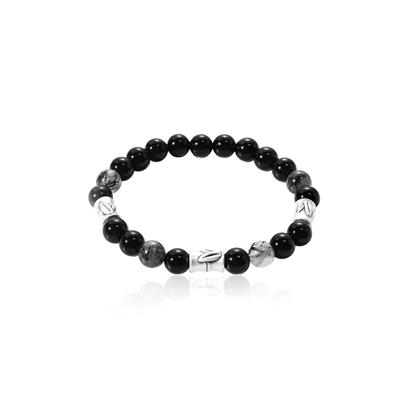 【999足银&节节高升】 永恒旋律 学业顺利 金榜题名 新中式国风纯银竹节转运珠手饰 时尚大气小众高级感串珠日常百搭好运 黑曜石 手串 男款