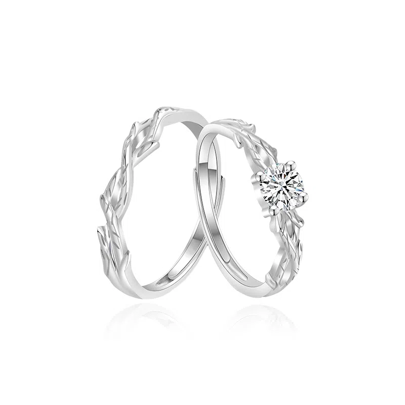 【999足银&比翼连枝】 永恒旋律 国风浪漫精致连理枝对戒 钟爱久久爱情交织 甜蜜告白女友心动高级感开口戒可调节 纯银 戒指 男女同款情侣款