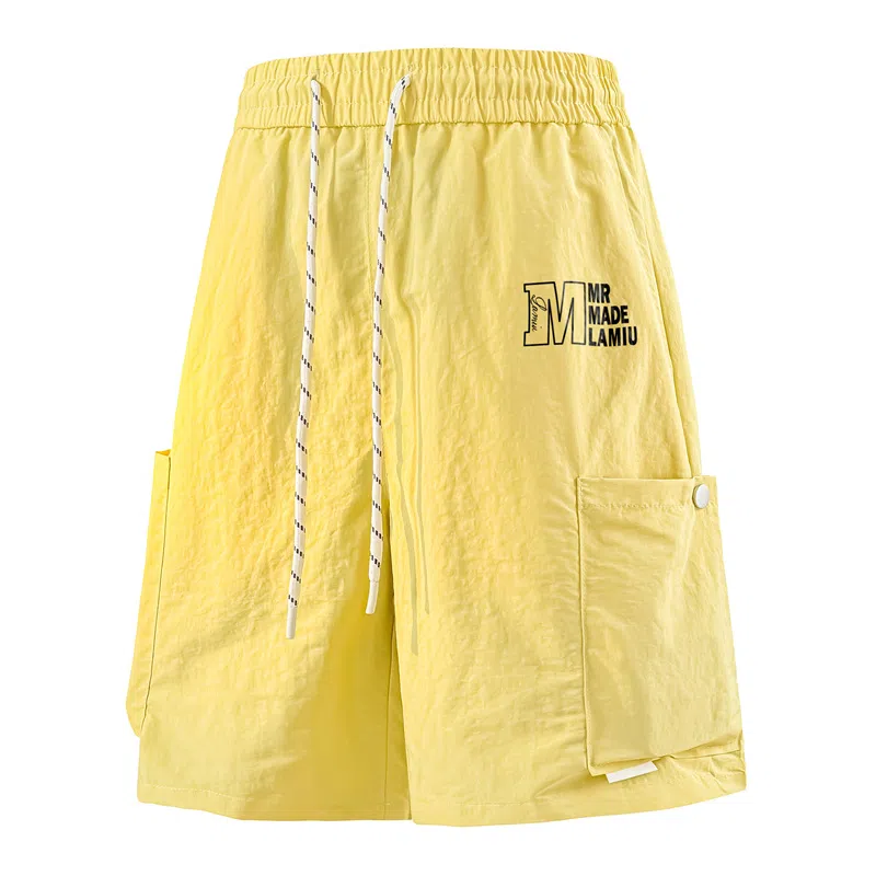 兰缪 美式日系户外日常柔软复古舒适透气运动高街基础款简约印花设计百搭通勤山系宽松清爽直筒潮流垂感纯色系带休闲短裤 男女同款