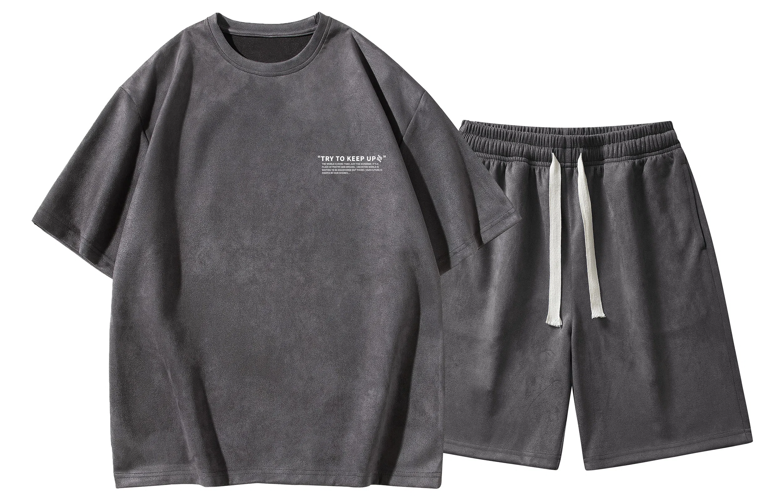 王者荣耀 马可波罗款 美式复古麂皮绒字母短袖上衣五分裤两件套居家户外通勤宽松舒适透气百搭时尚潮流休闲运动套装 男女同款