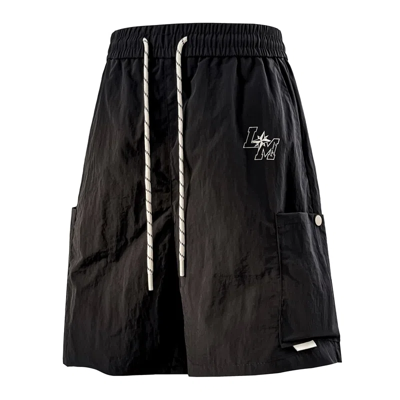 兰缪 美式日系户外日常柔软复古舒适运动透气高街简约基础款印花设计百搭通勤山系宽松清爽直筒潮流垂感纯色系带休闲短裤 男女同款