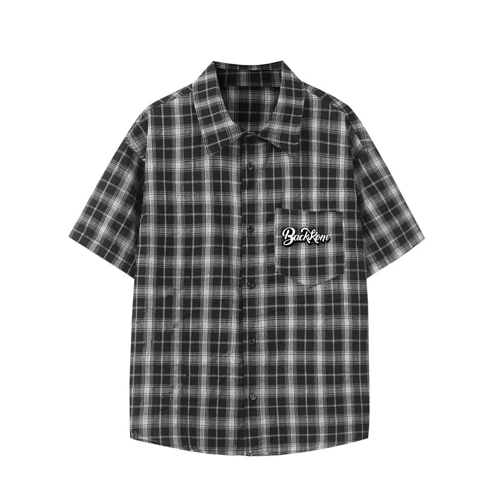 大卫贝肯 韩版复古格子基础款时尚休闲学院风小众褶皱设计随性慵懒感无性别主义宽松百搭轻薄凉爽透气日常通勤翻领短袖衬衫 男女同款