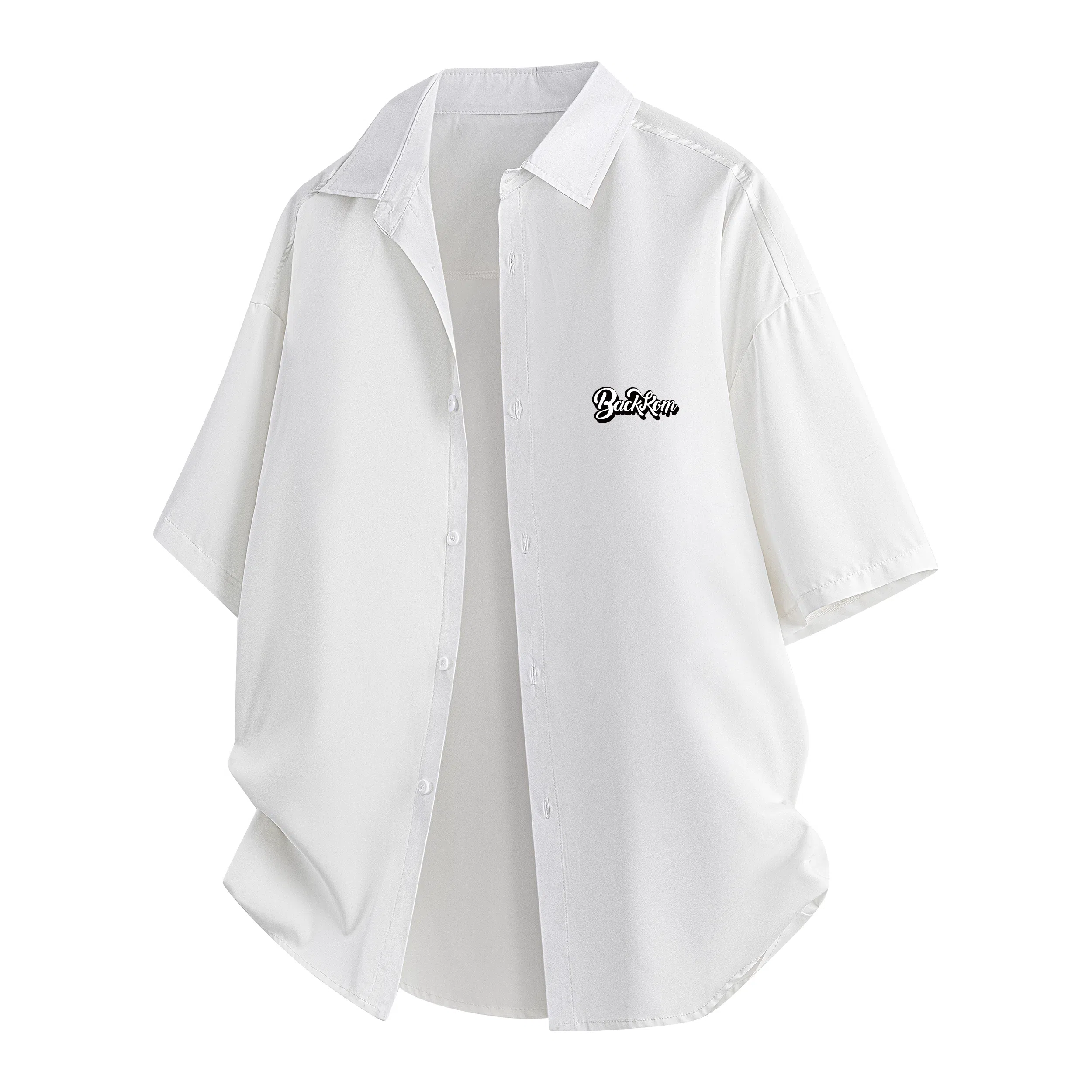 大卫贝肯 美式冰丝复古街头基础无性别主义百搭休闲舒适垂感透气宽松简约翻领短袖衬衫 男女同款