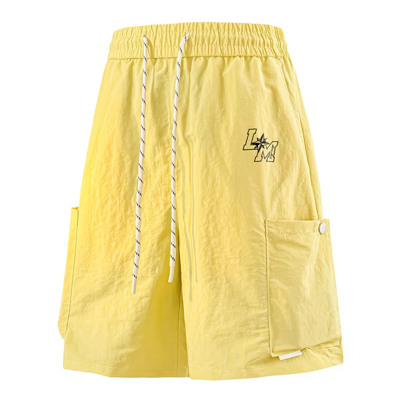 兰缪 美式日系户外日常柔软复古舒适运动透气高街简约基础款印花设计百搭通勤山系宽松清爽直筒潮流垂感纯色系带休闲短裤 男女同款