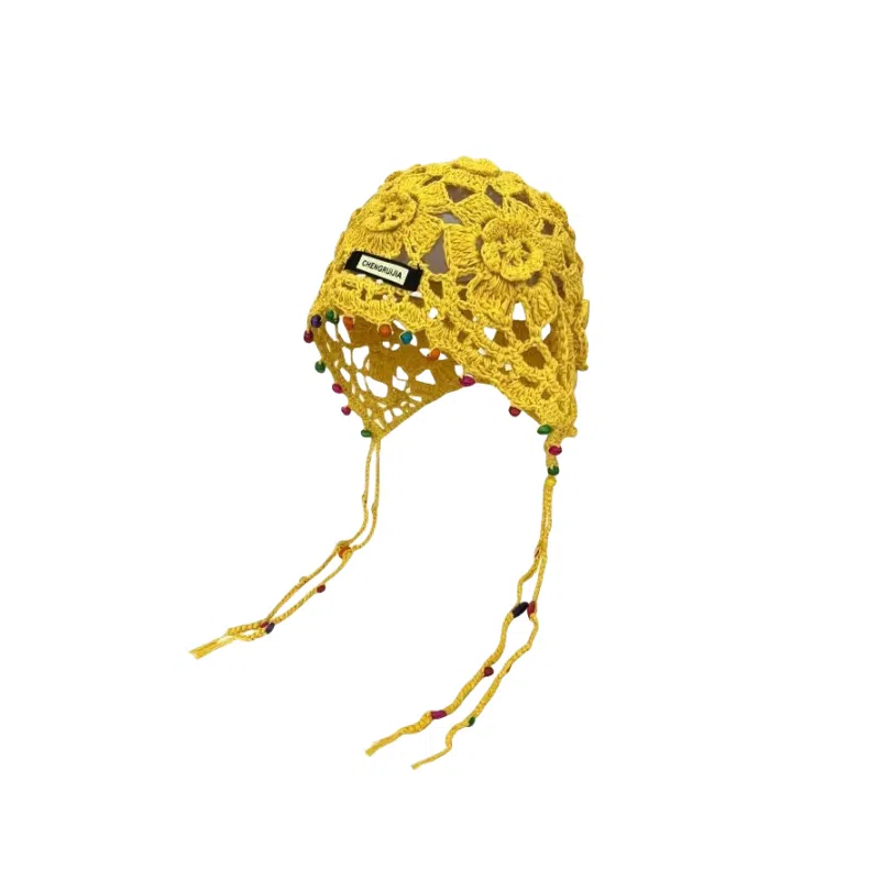 尚先生 波西米亚花朵流苏复古镂空民族风 针织 绒线帽 女款