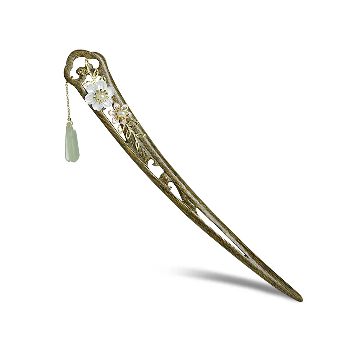 【以东方木韵礼献臻情】 凤凰涅磐 新中式檀木簪子 双面镂空发钗花朵流苏步摇 小众高级感手工雕刻原创设计#好运 绿檀 发簪 女款