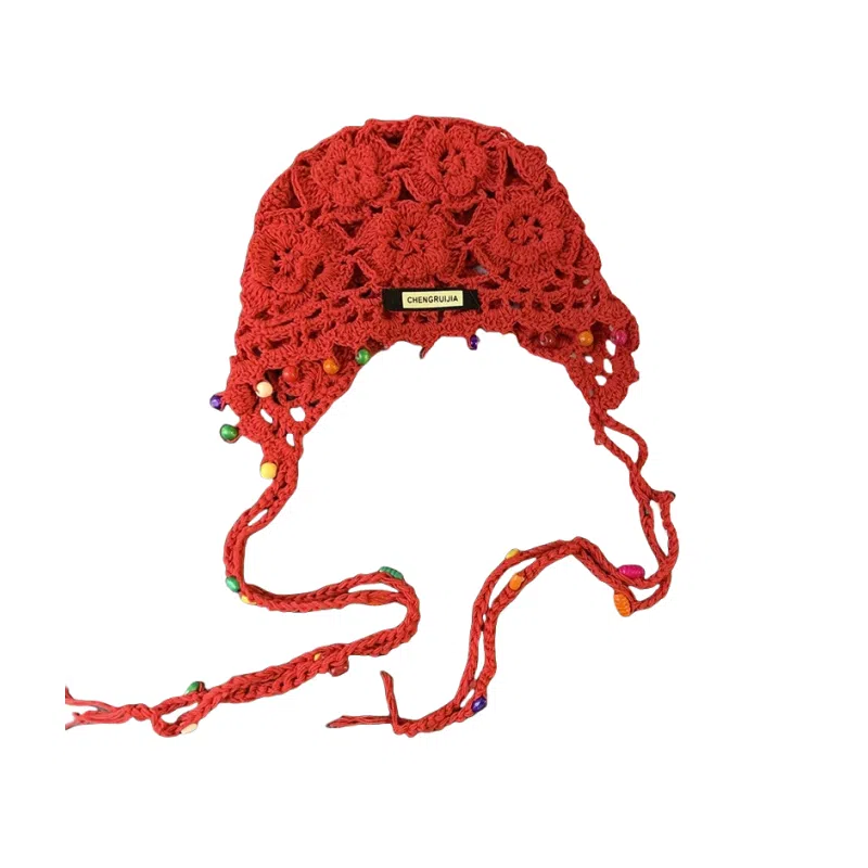 尚先生 波西米亚花朵流苏复古镂空民族风 针织 绒线帽 女款