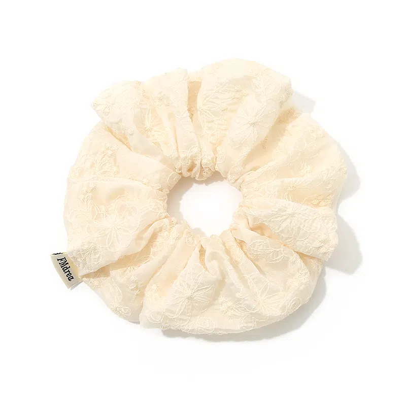 如花梦 甜美风韩系奶白色印花方巾大肠 布艺 发圈 女款