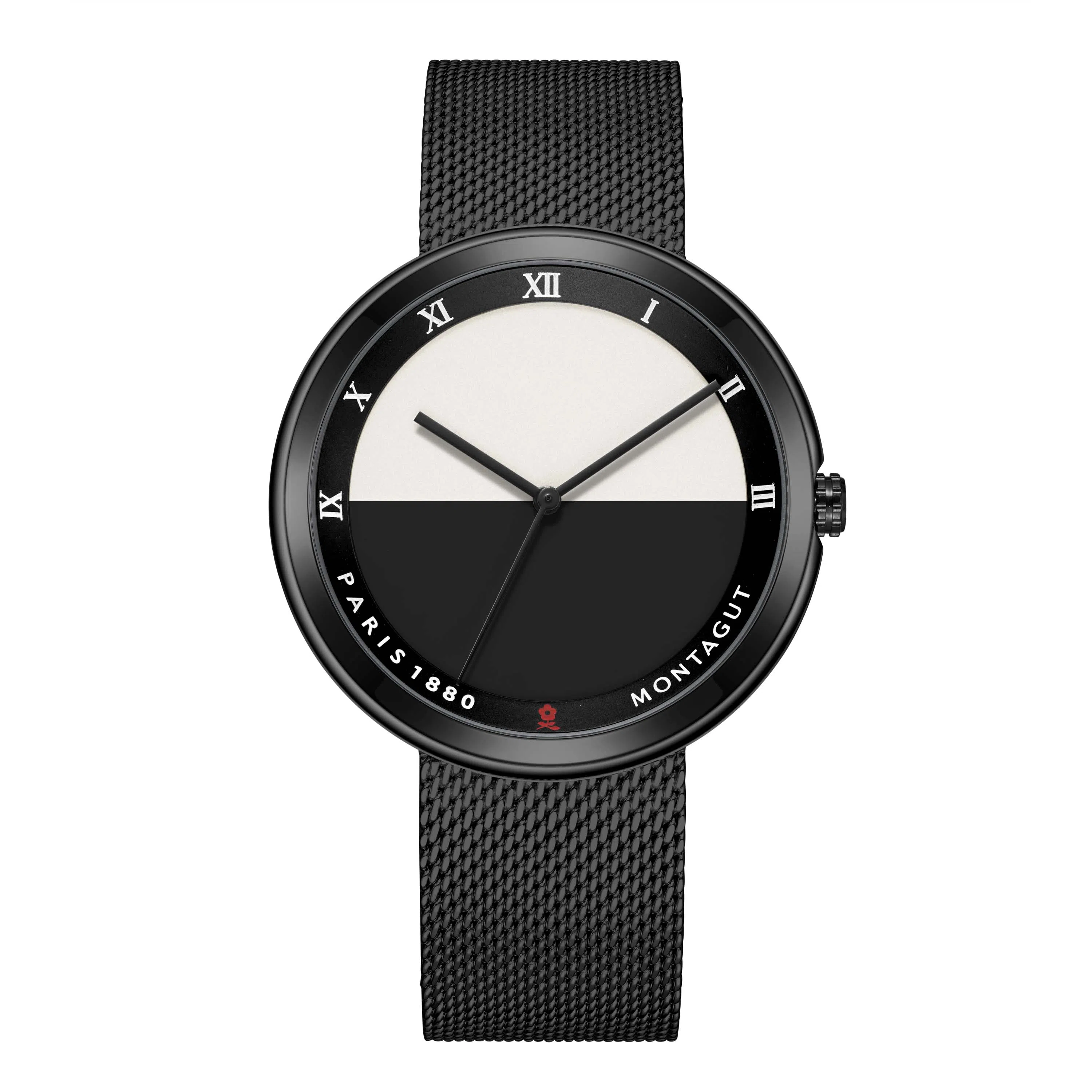 梦特娇 简约手表时尚 新概念腕表 石英机芯 网带表带 国表 男女同款 黑色表盘 防水