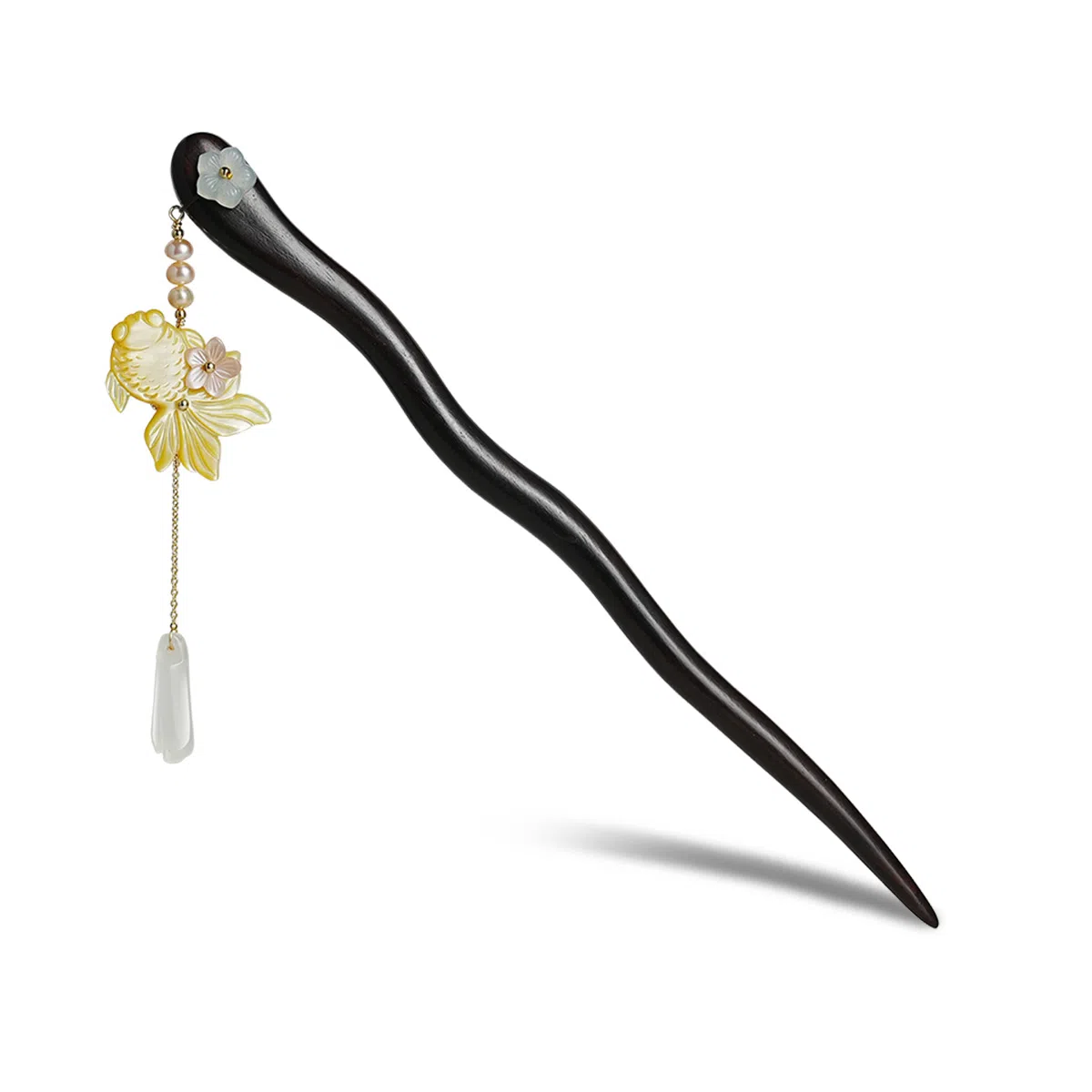 【以东方木韵礼献臻情】 凤凰涅磐 新中式檀木簪子 锦鲤吊坠花朵流苏步摇发钗 小众高级感手工雕刻原创设计#好运 黑檀 发簪 女款