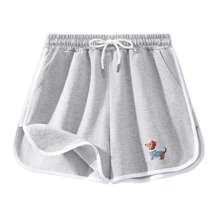 棉致 卡通小狗简约个性百搭舒适纯棉透气系带抽绳包边撞色印花微宽松三分休闲短裤 女款