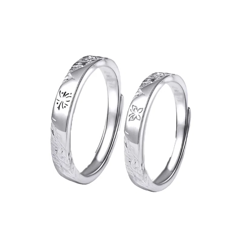 【S999银 免费刻字】 色菲尔 烟花蝴蝶小众设计轻奢精致素圈开口可调节表白对戒#好运 足银 戒指 男女同款情侣款