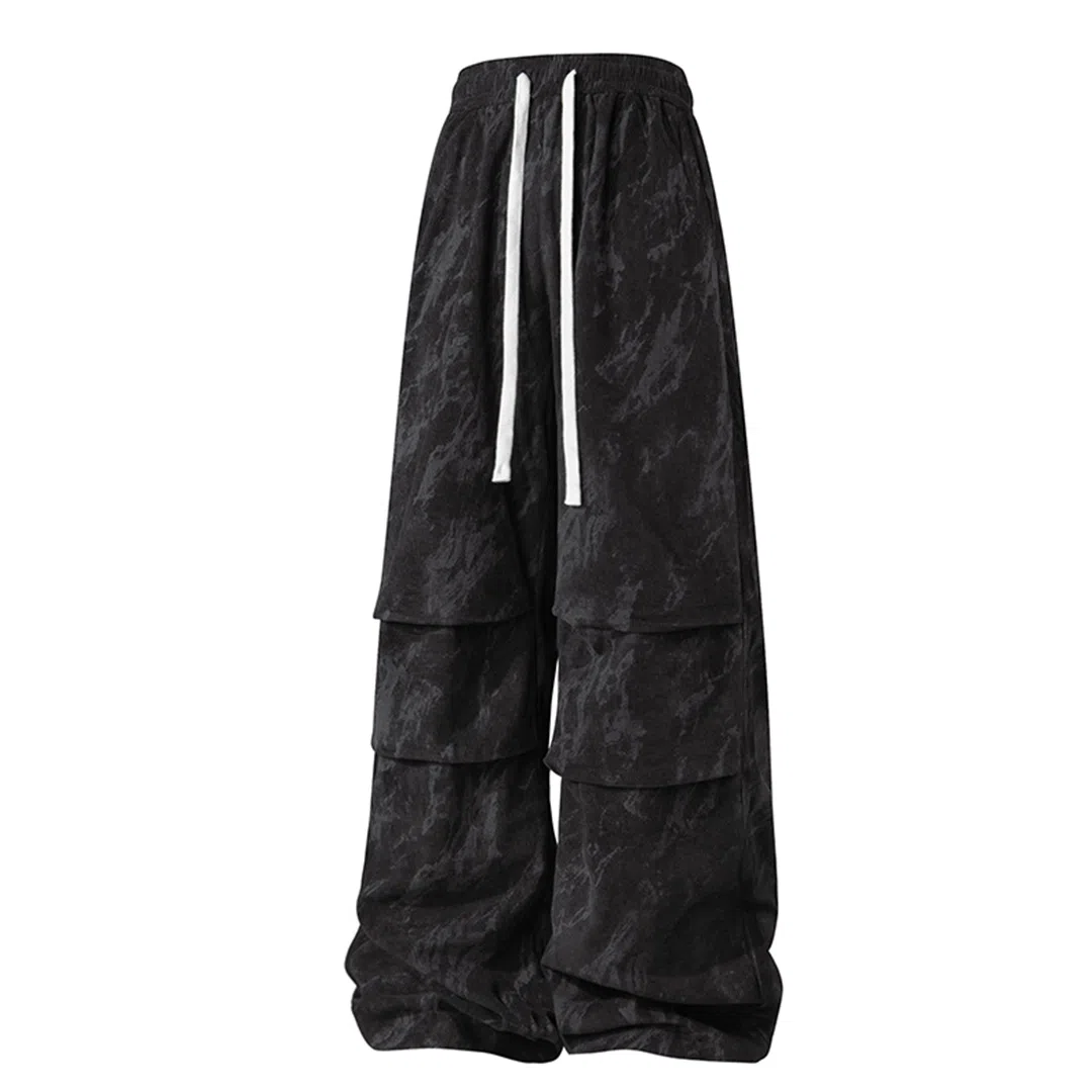 顶峰保罗 扎染速干高街阔腿无性别主义长裤宽松松紧腰透气褶皱百搭弹力潮牌休闲裤 男女同款