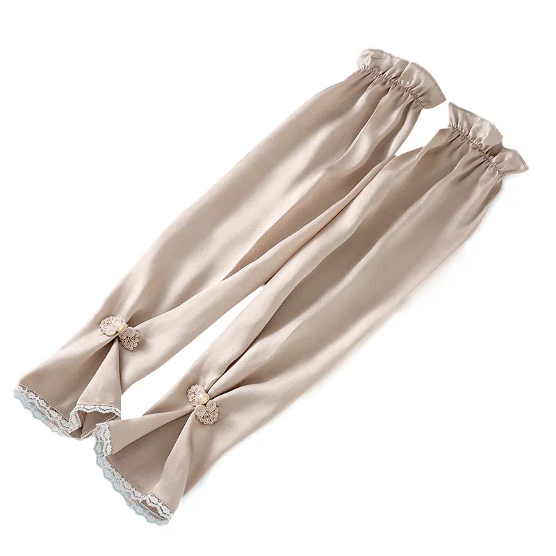 红豆 真丝冰袖春夏缎面顺滑宽松复古遮阳袖套 桑蚕丝 防晒袖 女款