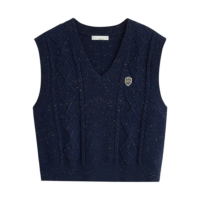 茵曼 绞花彩点复古无袖背心针织衫 女款