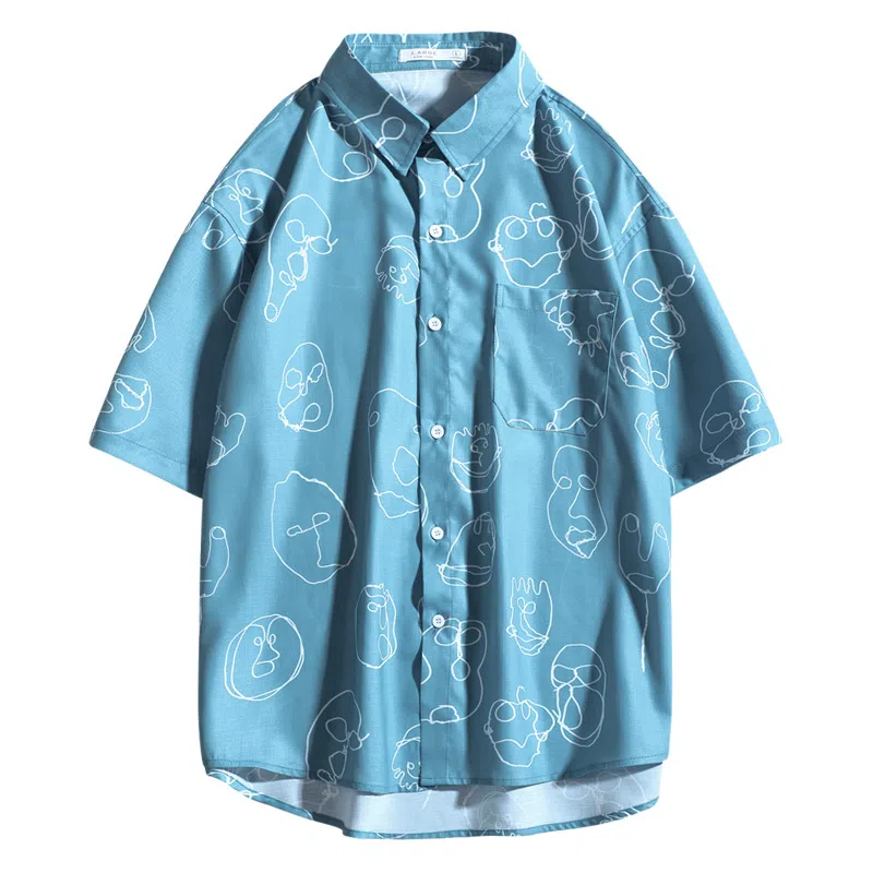 乱步 清凉夏季沙滩趣味美式个性小众时尚潮牌青少年学生短袖衬衫 男女同款