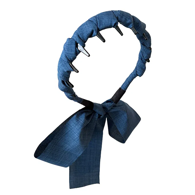 蒙妮 复古牛仔蓝飘带编发头箍 布艺 发箍 女款