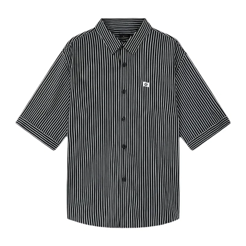 古鲨 潮流条纹百搭五分袖衬衫 男款