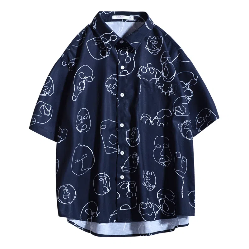 乱步 清凉夏季沙滩趣味美式个性小众时尚潮牌青少年学生短袖衬衫 男女同款