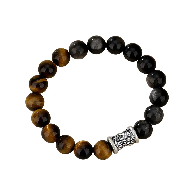 【财神庙已祝福】 金戟 吸金招财纳福竹筒潮酷新中式复古精致节节高升 好运天然 黑曜石 手串 男女同款情侣款