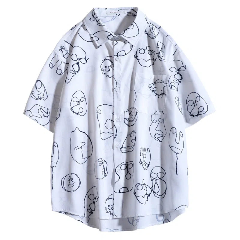 乱步 清凉夏季沙滩趣味美式个性小众时尚潮牌青少年学生短袖衬衫 男女同款