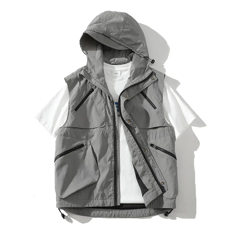 【dme】 日系机能多口袋连帽户外工装透气宽松百搭外套背心 男女同款