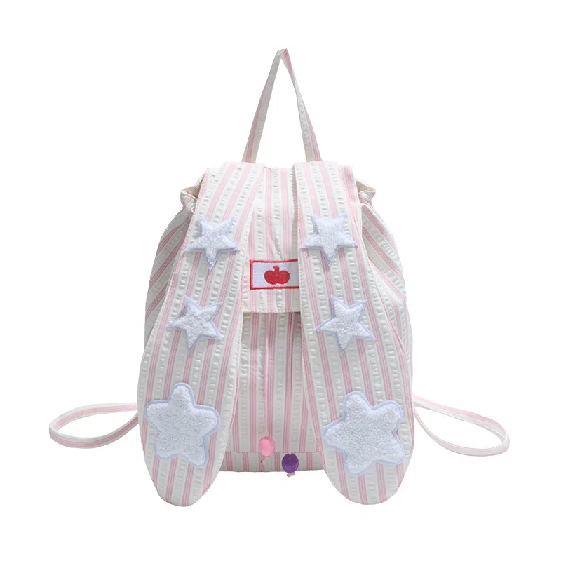轩玺 星星兔耳朵高颜值条纹学生 棉布 书包背包双肩包 女款 蓝色/粉色/卡其色