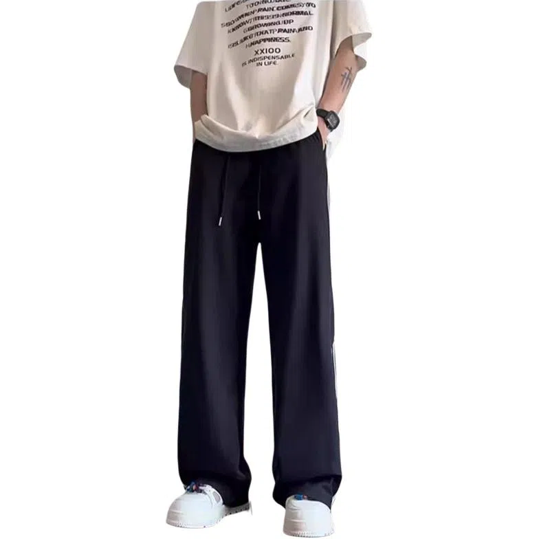 拓菲 美式三条杠冰丝速干裤子夏季高街直筒宽松长裤阔腿运动休闲裤 男女同款