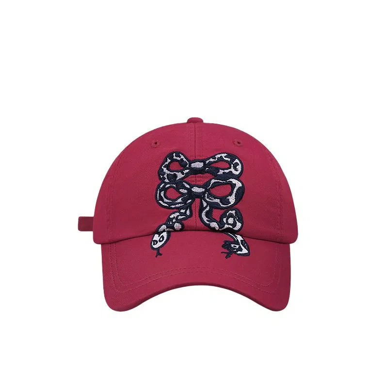 艾佳微 韩国小众蛇形蝴蝶结刺绣防晒百搭 棉 鸭舌帽 男女同款情侣款