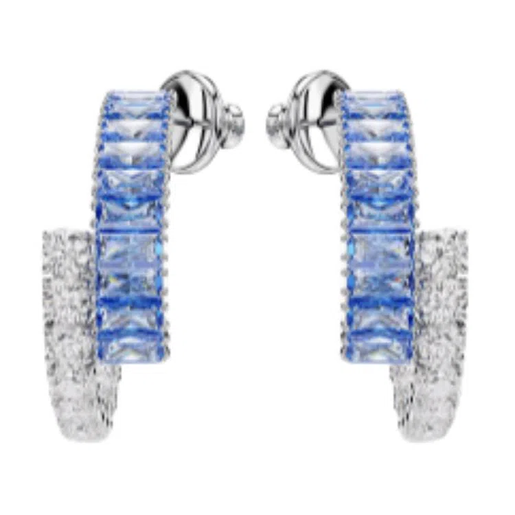 Swarovski Mixed Design Rhodium Plated Earrings Blue