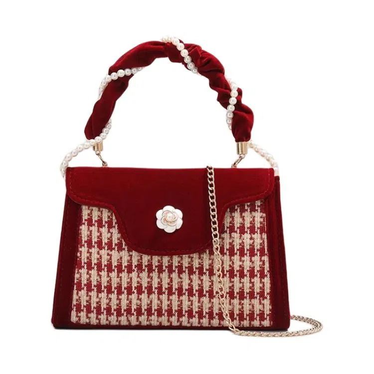 VIHUS Chain Houndstooth PU Shoulder Bag Red