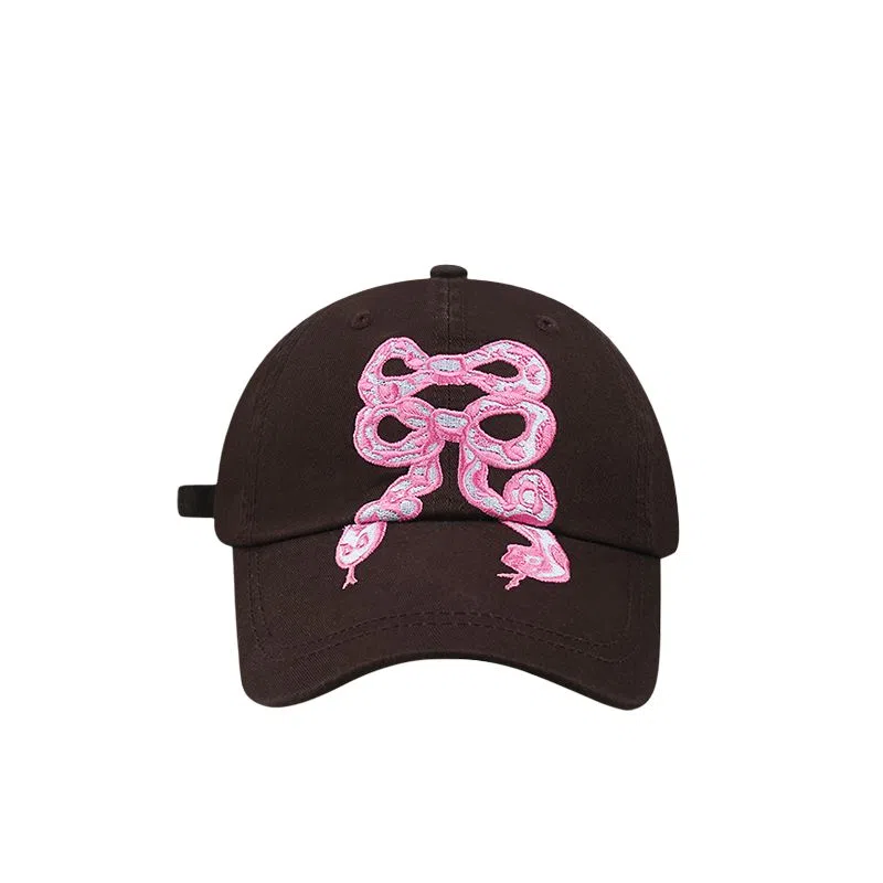 艾佳微 韩国小众蛇形蝴蝶结刺绣防晒百搭 棉 鸭舌帽 男女同款情侣款