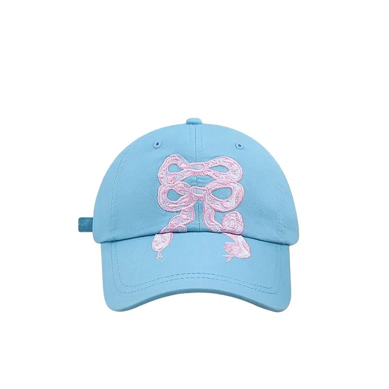 艾佳微 韩国小众蛇形蝴蝶结刺绣防晒百搭 棉 鸭舌帽 男女同款情侣款