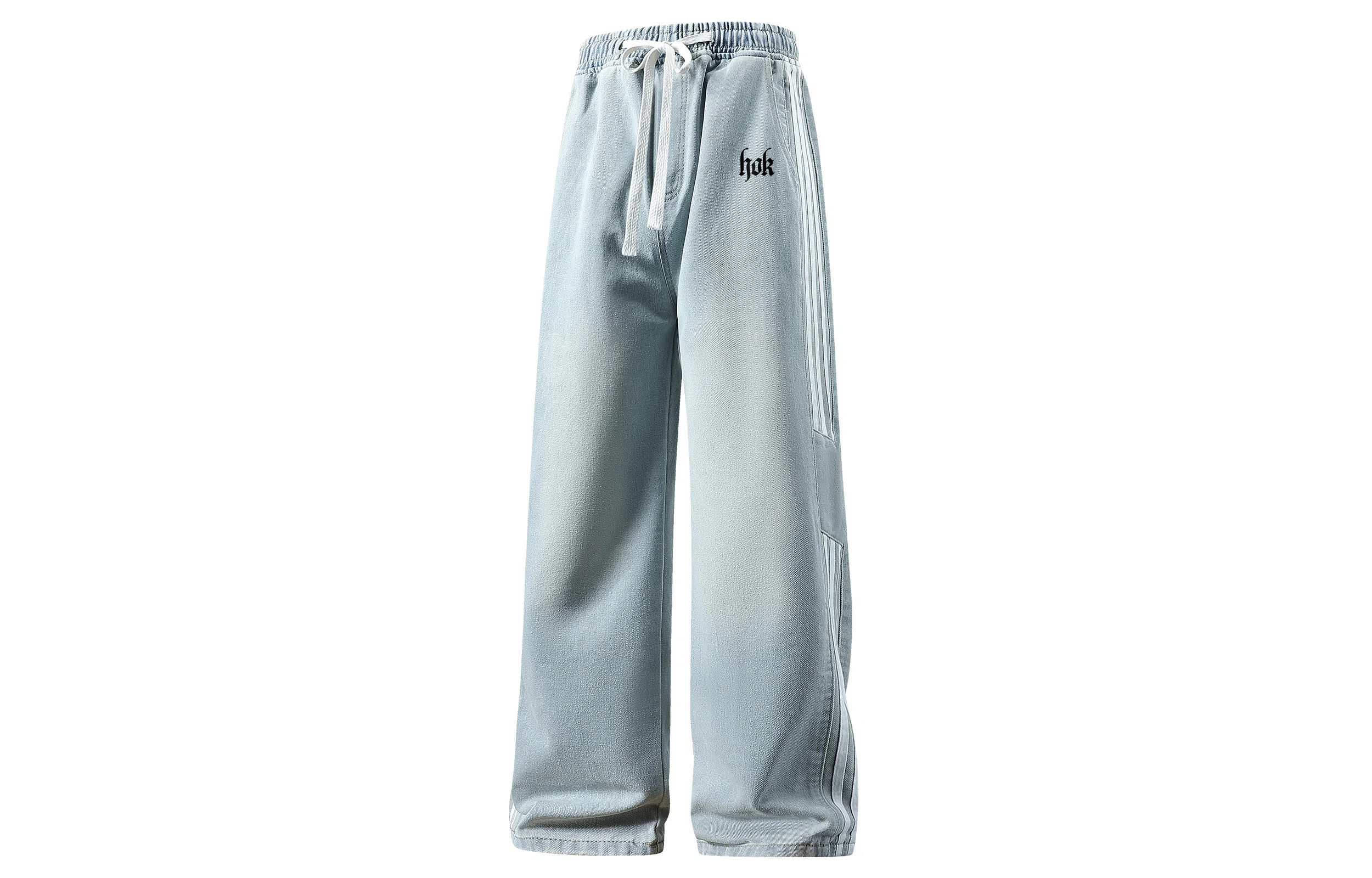 王者荣耀 美式复古三杠条纹长裤宽松舒适高街痞帅炸街休闲时尚百搭直筒阔腿牛仔裤 男女同款