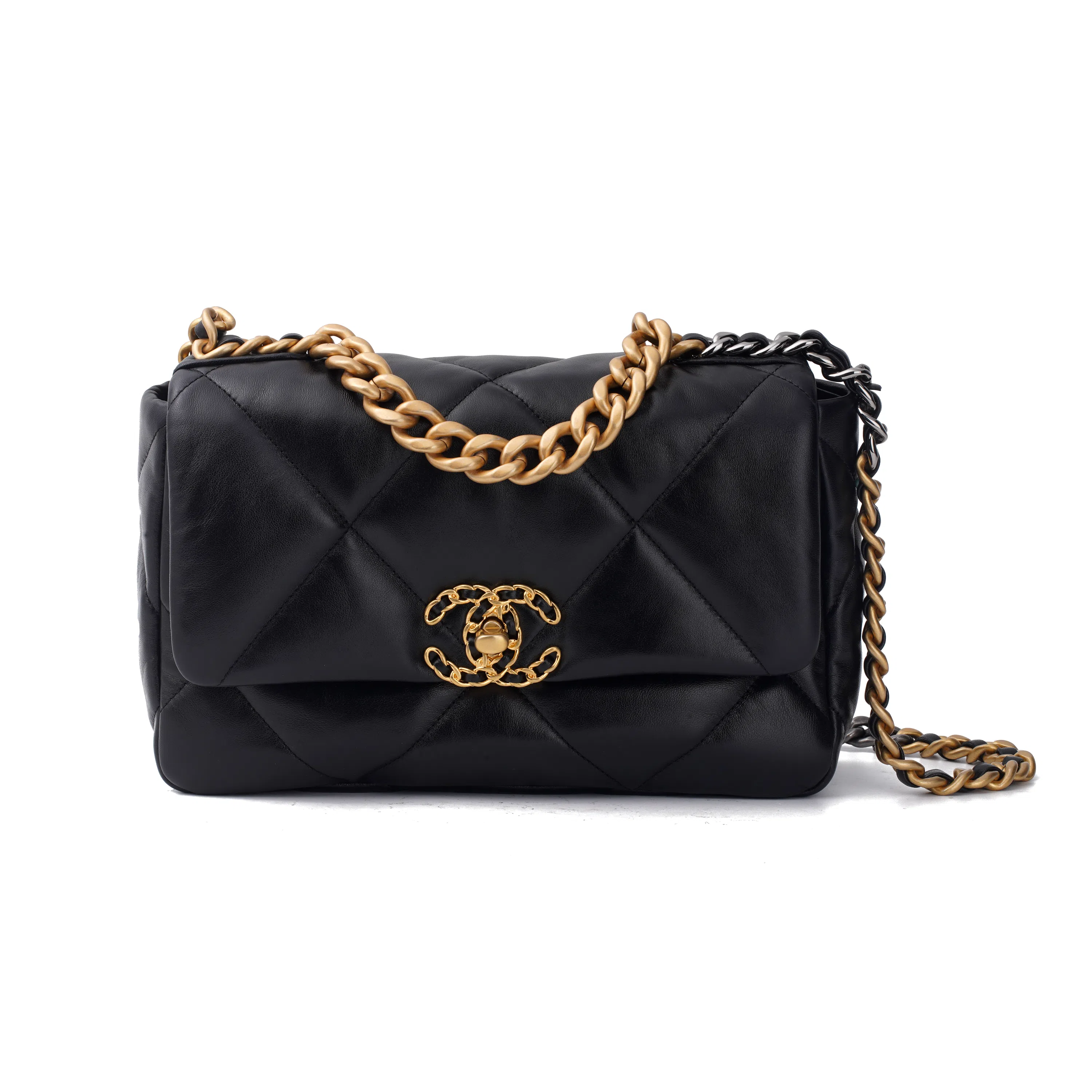 CHANEL 19 Bag Small Black Lambskin Double Chain