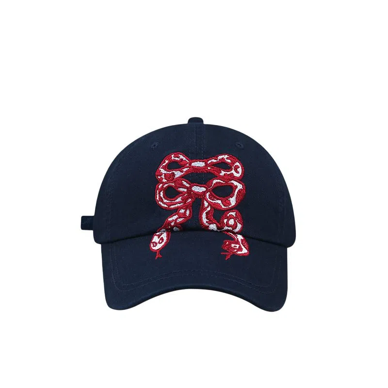 艾佳微 韩国小众蛇形蝴蝶结刺绣防晒百搭 棉 鸭舌帽 男女同款情侣款